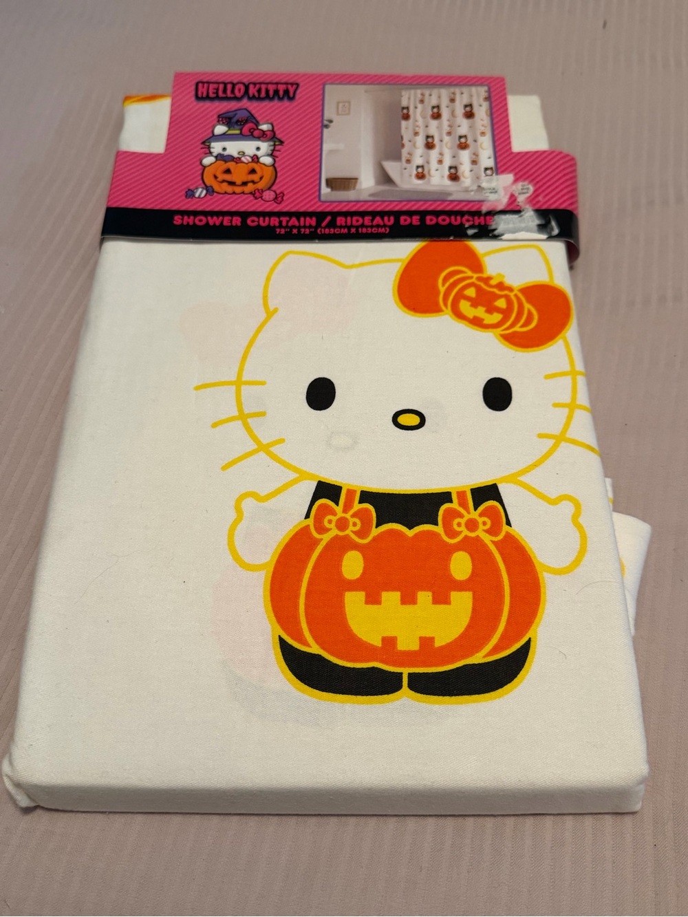 Hello Kitty Halloween Shower Curtain Pumpkin White & Orange Fabric